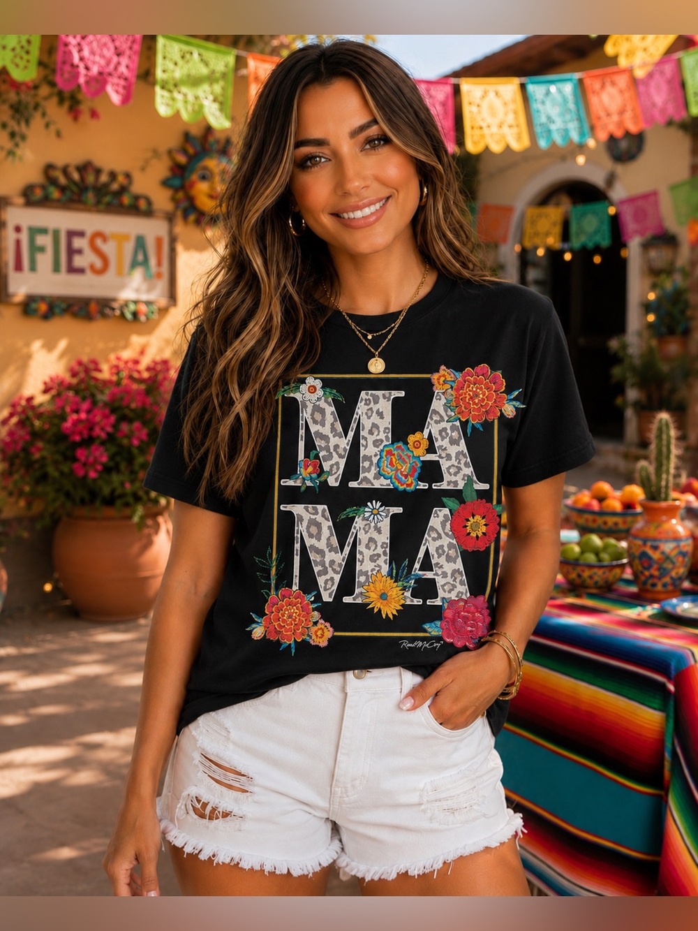 BRAND NEW WITH TAGS Fiesta Mama Floral Leopard Graphic Tee